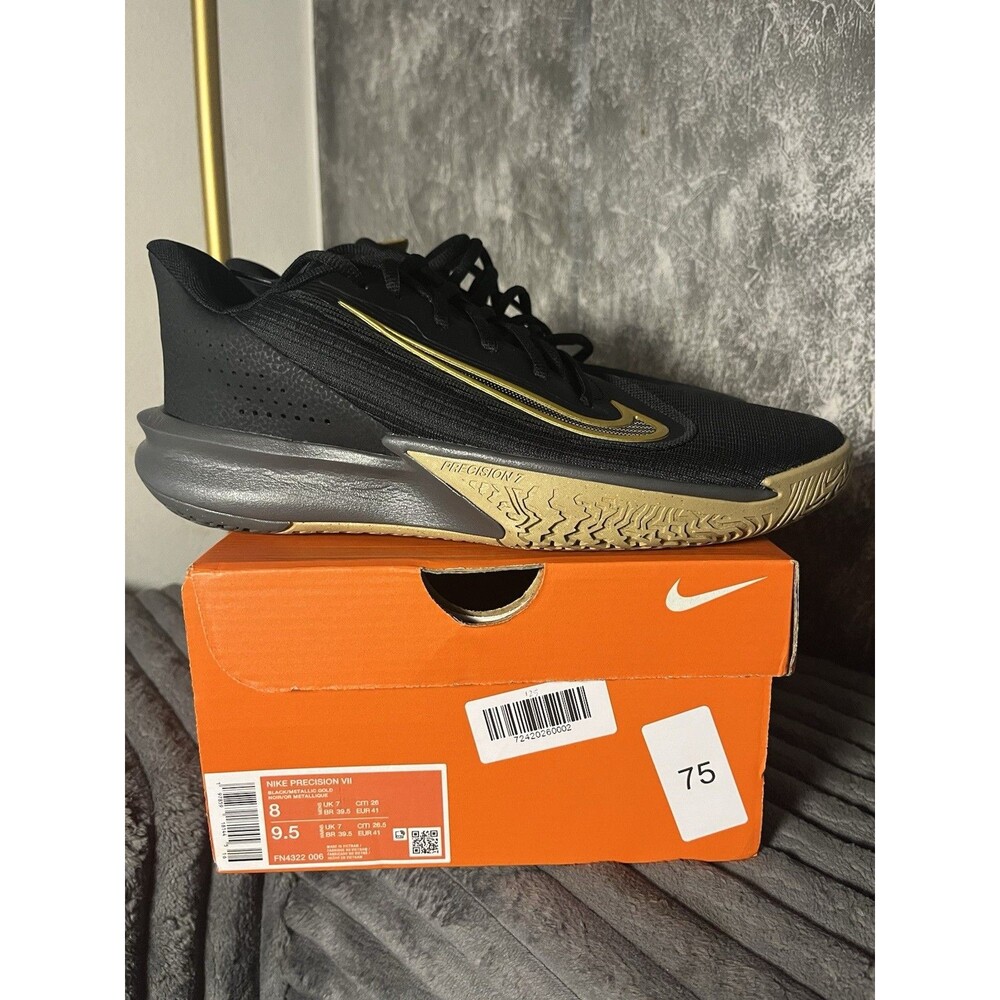 Nike Precision VII 7 Black Metallic Gold Basketball Shoes Men’s 8 Women’s 9.5